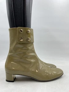 Gucci Olive Patent Leather Block Heel Bootie W 9 - Picture 1 of 11