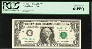 (( LOW # 00111111 )) True Binary Fancy serial number $1 PCGS 64 PPQ near solid - Picture 1 of 2