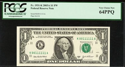 (( LOW # 00111111 )) True Binary Fancy serial number $1 PCGS 64 PPQ near solid - Image 1 of 2