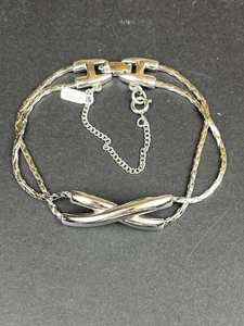 Vintage Monet X Kette Armband, silberfarben schicker Doppelstrang - Bild 1 von 5