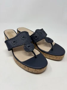 Jack Rogers dunkelblau Leder mittelhoher Keilabsatz Korkabsatz Sandalen 9 M - Bild 1 von 10