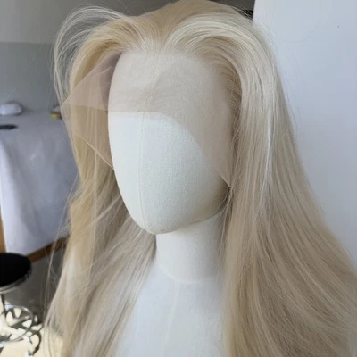 Peluca suave de encaje frontal en T sintética blanqueadora de cabello rubia larga recta para mujer Foto 1 de 4