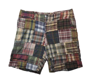 Polo Ralph Lauren Vintage Madras Plaid Multi Color Patchwork Shorts Mens Size 38 - Picture 1 of 6