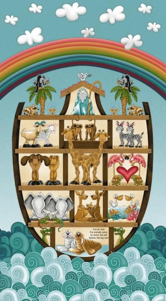 Tela religiosa Arca de Noé 24" X44" panel dos por dos algodón de Henry Glass Foto 1 de 1