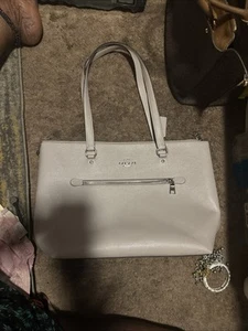 COACH CV402 Gallery Tote Shoulder Bag Crossgrain Leather Chalk White Flawless - Picture 1 of 13