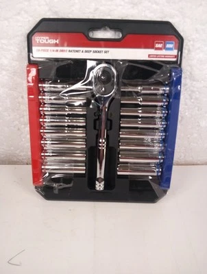 Hyper Tough 19 Piece 1/4 Inch Drive Ratchet and Socket Set, Deep Sockets, 43233 - Image 1 of 3