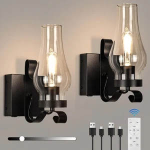 Battery Operated Wall Sconces Rustic Wall Lights Sets of 2 Non-Hardwired Anti... - Picture 1 of 9