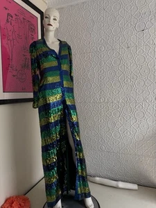 Vintage Oscar De La Renta Sequin Gown-something!-Blue-Green-Gold-As Is-1970s - Picture 1 of 24