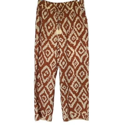 Pantalones de algodón boho tribales de pierna ancha Haute Hippie talla mediana Foto 1 de 4