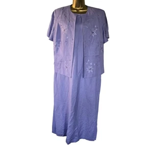 New Lavender Embroidered Floral Linen Blend Dress & Jacket Set Women's sz 14 - Picture 1 of 15