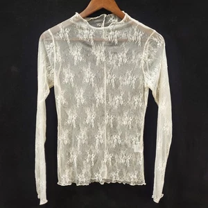 Womens Mesh Floral Fairy Grunge Top Size M Ivory Cottagecore Coquette Dainty - Picture 1 of 10