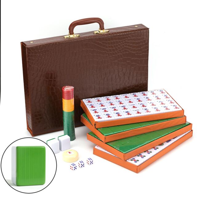 DFJU Jogos Mahjong chinês tradicional Mahjong conjunto doméstico grande  laranja Mahjong cartas festa Lazer jogo de abuleiro 144 cartas Mahjong com  bolsa festa estilo retro