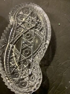 Antique American Brilliant EAPG  cut crystal oblong dish hobstar panels - Picture 1 of 6