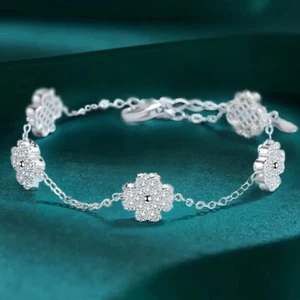 0.64cttw Real Moissanite Lucky Flower Tennis Bracelet S925 Silver 18K White Gold - Picture 1 of 12