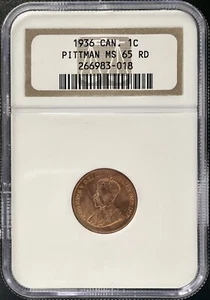 1936 Canada 1 Cent Pittman KEY DATE NGC MS-65 Red – KM 28 George V - Picture 1 of 3