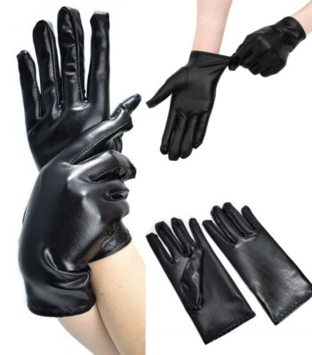 Lot of 23 Pairs Black Faux Leather Stretchy Gloves Biker Musical Dance Costume - Image 1 of 4