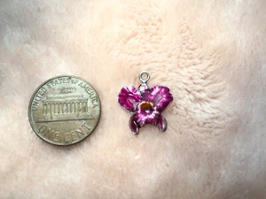 Sterling silver Old Iris Orchid flower bracelet charm excellent enamel - Picture 1 of 1