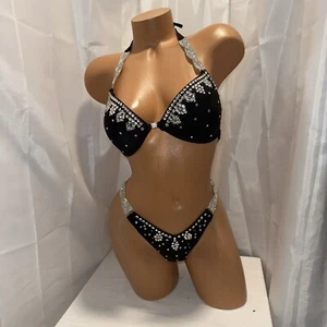 NPC COMPETITION Wellness Bikini BLACK 34 B  Cup med Bottoms Handmade NWT - Picture 1 of 4