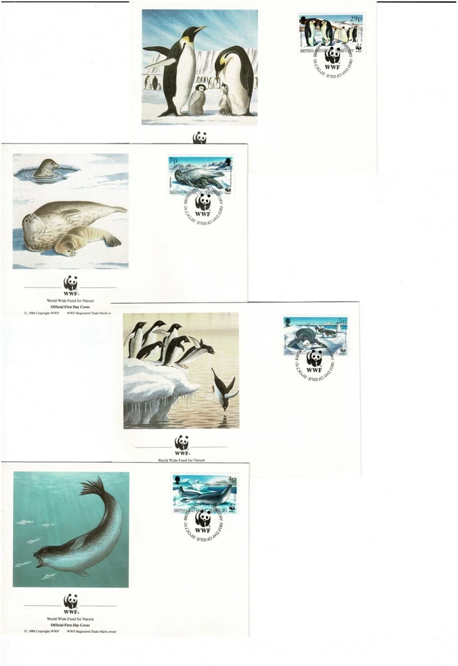 Stamps 1992 BAT set of 4 animals on 4 World Wildlife Fund FDCs first day issue - Image 1 of 1