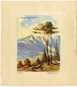 C 1930, the Wetterstein mountains, German alps, signed watercolor painting. - Picture 1 of 1