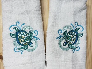 SEA TURTLE SWIRL HAND TOWEL SET CUSTOM EMBROIDERED - Picture 1 of 9