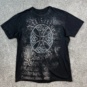 Vintage Y2K Affliction Shirt Mens Medium Black Cyber Grunge Iron Cross Punk Emo - Picture 1 of 6