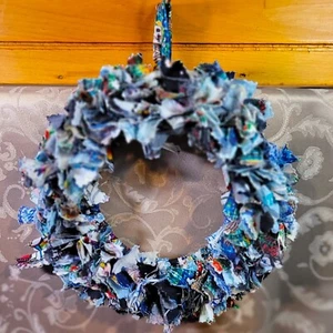Fabric Scrap Wreath - Boho Shabby Chic - Upcycled Grateful Dead Fabric - Picture 1 of 6
