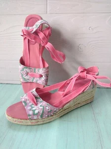 Lands End Damen-Sandalen niedriger Keilabsatz Riemchenband zum Binden Größe 6 - Bild 1 von 9