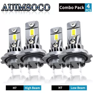 4Pcs H7 LED Headlight Combo Bulbs Kit High + Low Beam 10000K Super White Bright - Picture 1 of 16
