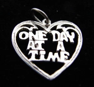 Sterling Silver Alcoholics Anonymous AA NA Saying ODAT Pendant Jewelry 156 Heart - Picture 1 of 3