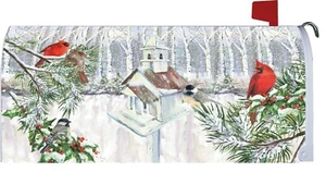 Invierno Navidad Cardenal Chickadee Iglesia Pajarera Cubierta Magnética Buzón - Imagen 1 de 1