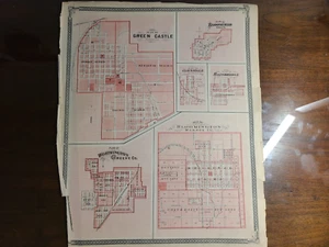 BLOOMINGTON CORYDON - ANTIQUE original 1876 Plat Map INDIANA Atlas 17" x 14" - Picture 1 of 8