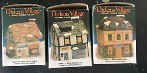 Vintage Christmas Dickens Village Ceramic Candle Holder BAKERY GROCERY WAREHOUSE - Picture 1 of 6