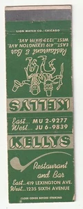 MATCHBOOK COVER - KELLYS RESTAURANT & BAR - NEW YORK CITY - Picture 1 of 3