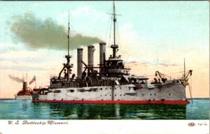 U.S. NAVAL BATTLESHIP MISSOURI - OLD POSTCARD - Picture 1 of 2