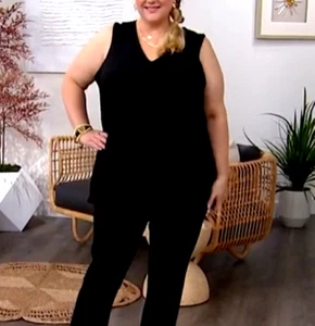 Black Tank Top 1X Tiered Textured Wave Relaxed Fit Shirt Gift Nina Leonard New - Picture 1 of 5