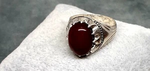Yemeni 925 Sterling Silver Red Aqeeq/Agate Men Ring-12 US/Y UK Size - Imagen 1 de 7
