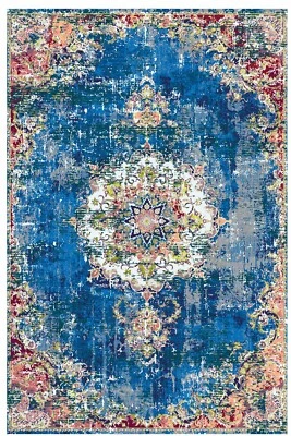 Alfombra de área de estilo bohemio en color azul fresco alfombra lavable para decoración de habitaciones modernas Foto 1 de 4