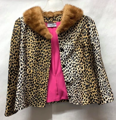 VINTAGE DOLCE & GABBANA LEOPARD PRINT HOT PINK LINING MINK COLLAR JACKET - Image 1 of 4