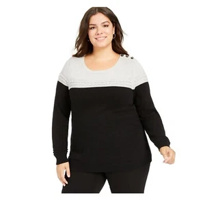 Charter Club Womens Plus 2X Grey Black Metallic Colorblocked Sweater NWT DD13 - Picture 1 of 9