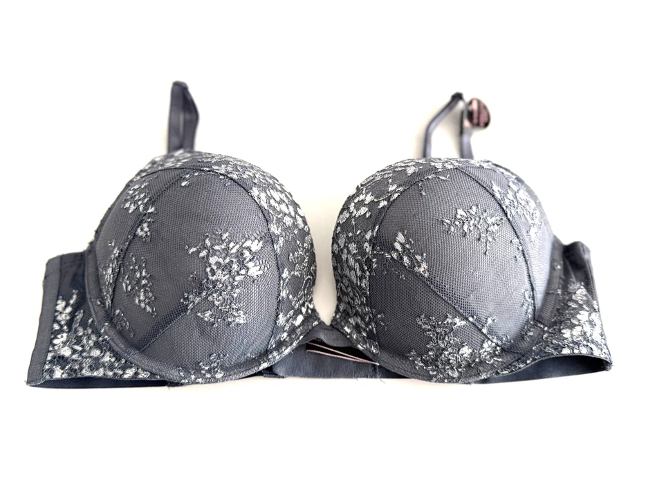 Sujetador Victoria's Secret Bombshell Brillo Encaje Push-Up Gris Foto 1 de 2