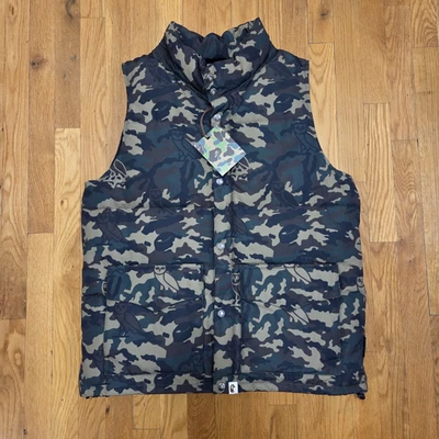 A Bathing Ape X OVO Men's Woodland Army Camouflage Puffer Owl Down Vest Green XL - Image 1 of 4