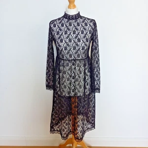 Vintage 90s D&G Dolce & Gabbana UK 8 10 Black Sheer Lace Midi Dress Designer - Picture 1 of 8