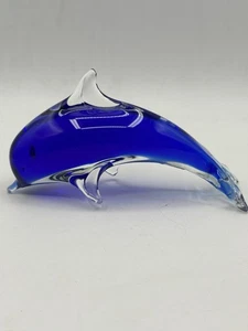 "Estatuilla pisapapeles náutica de vidrio transparente azul vidrio artístico delfín estilo Murano de 6""x3""" - Imagen 1 de 12