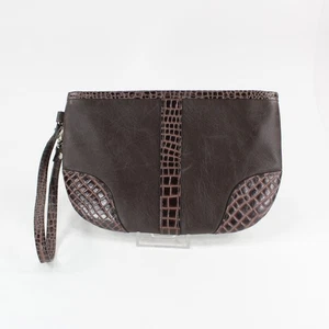 Muñequera de cuero Levenger marrón con correa de muñeca de imitación de cocodrilo LN pequeña cartera - Imagen 1 de 5