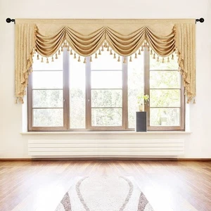 Thick Chenille Window Curtains Valance for Living Room Gold Waterfall Valance fo - Picture 1 of 2