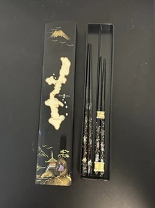 Vintage japanische His & Her Abalone MOP Intarsien Lack Box & Essstäbchen - Bild 1 von 3