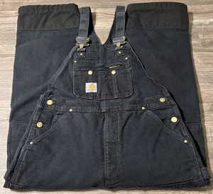 Carhartt Vintage R41 Quilt Lined Duck Bib Black Overalls 34x30 (34x28) - Picture 1 of 16