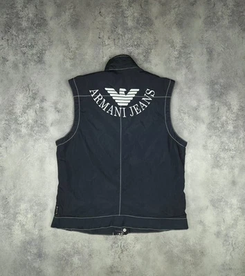 Vintage Armani Jeans Vest Jacket Luxury Big Logo Mens Italy Nylon Blue Size M - Image 1 of 4