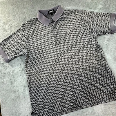 Ashworth Polo Shirt Men's M Gray Geometric Diamond Pattern Golf Vintage USA Made - Image 1 of 4